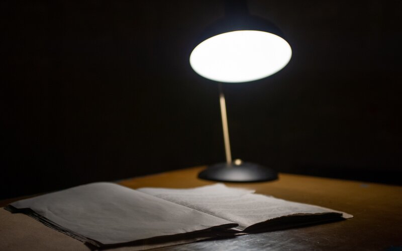 A lamp on a desk